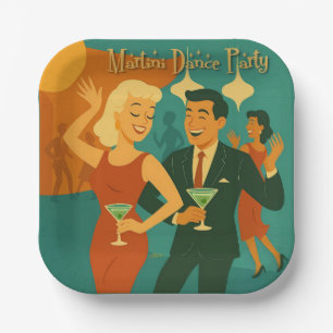 Mid Century Martini Dance Party Paper Plate
