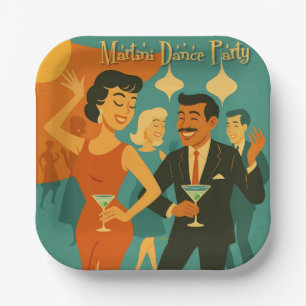 Mid Century Martini Dance Party Paper Plate