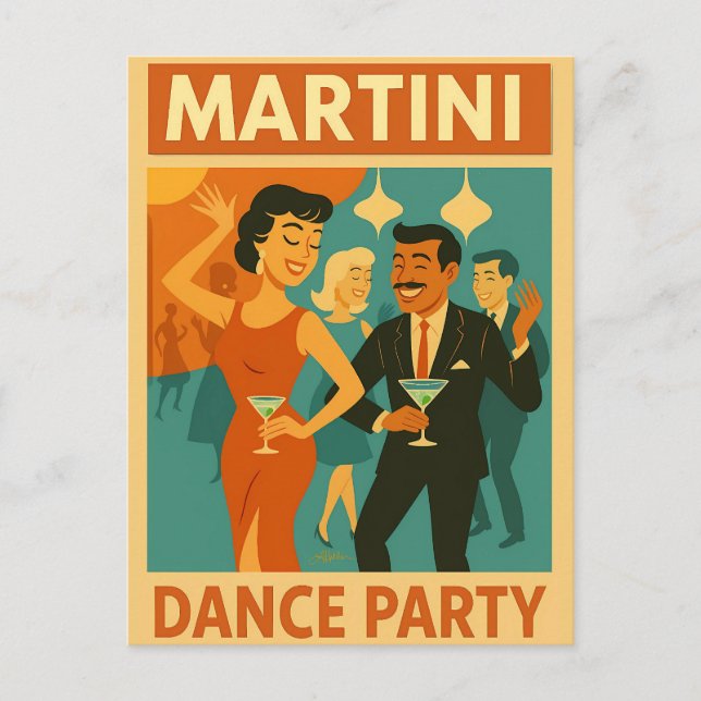 Mid Century Martini Dance Party Postcard (Front)