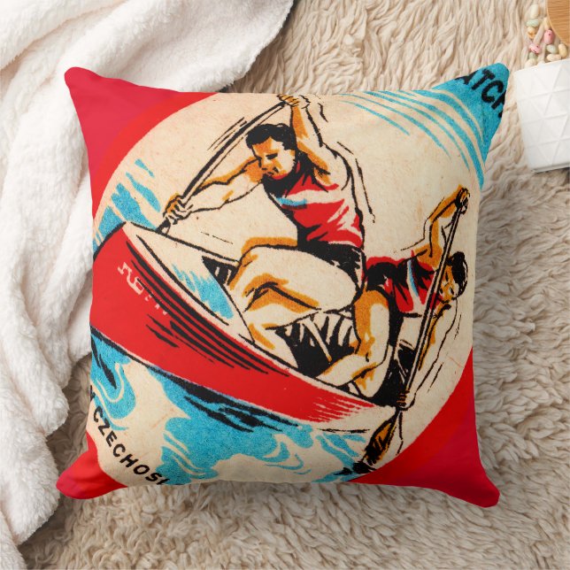 Mid Century Matchbox Cover Art Throw Pillow (Blanket)