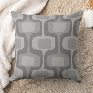 Mid-Century  MCM Grey Tones Retro Pattern Throw Pillow