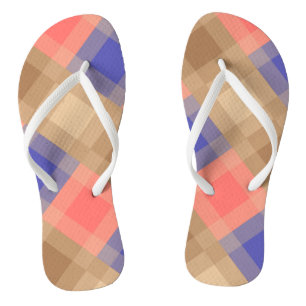 Mid-Century mega plaid - cocoa and coral Flip Flops