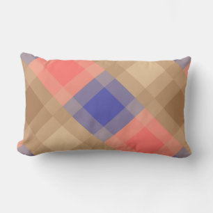 Mid-Century mega plaid - cocoa and coral Lumbar Pillow
