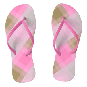 Mid-Century mega plaid - grey / grey, pink, tan Flip Flops