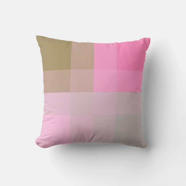 Mid-Century mega plaid - grey / grey & pink Throw Pillow (Front)