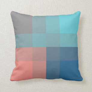 Mid-Century mega plaid - grey, peach & blue Throw Pillow