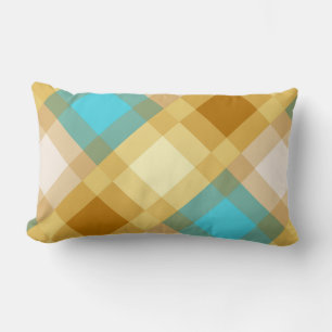 Mid-Century mega plaid - tan & turquoise Lumbar Pillow