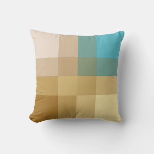 Mid-Century mega plaid - tan & turquoise Throw Pillow