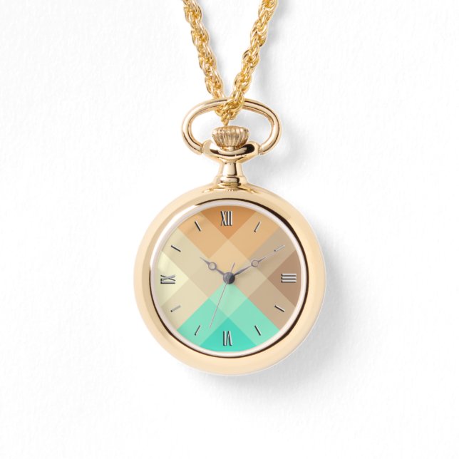 Mid-Century mega plaid - tan & turquoise Watch (Front)