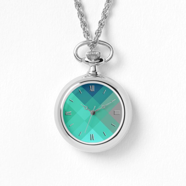 Mid-Century mega plaid - turquoise & grey Watch (Front)