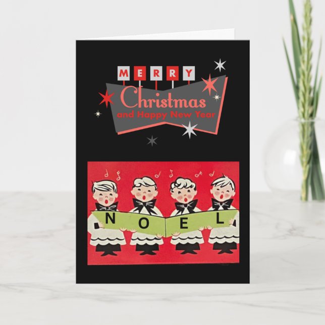 Mid-Century Melodies: Noel Choir Boys Christmas Card (Front)