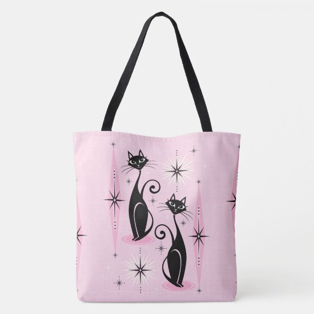 Mid Century Meow on Cool Pink Tote Bag (Back)