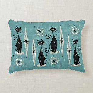 Mid Century Meow Retro Atomic Cats - Blue Accent Pillow