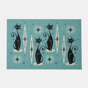 Mid Century Meow Retro Atomic Cats - Blue Doormat