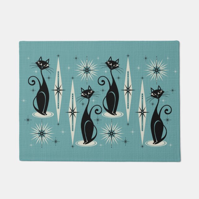 Mid Century Meow Retro Atomic Cats - Blue Doormat (Front)