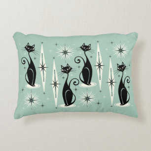 Mid Century Meow Retro Atomic Cats - Mint Accent Pillow