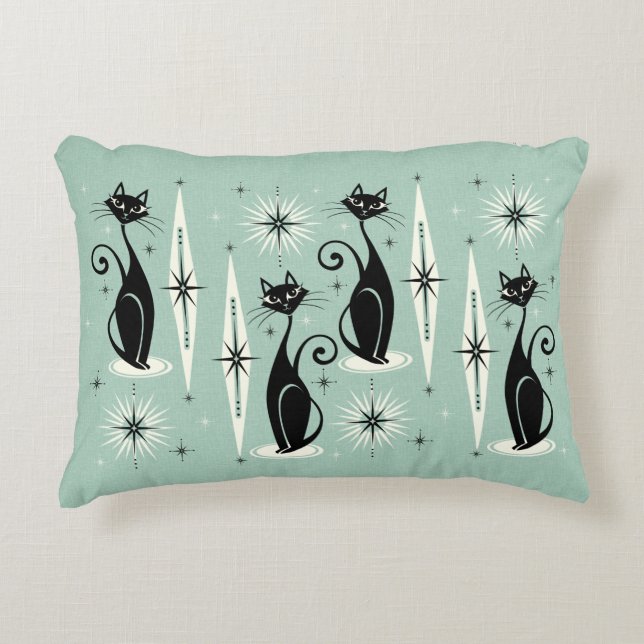 Mid Century Meow Retro Atomic Cats - Mint Accent Pillow (Front)
