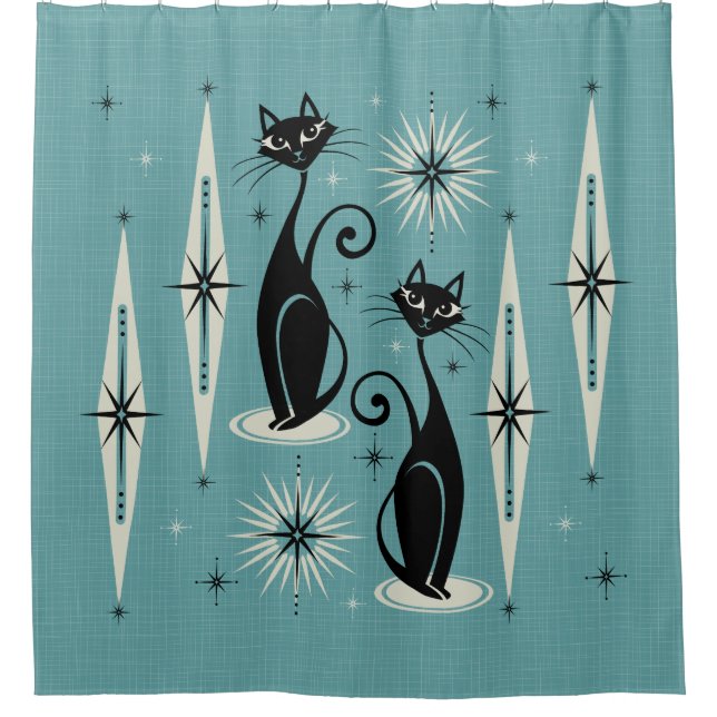 Mid Century Meow Retro Atomic Cats on Blue (Front)