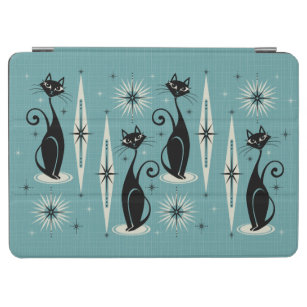 Mid Century Meow Retro Atomic Cats on Blue iPad Air Cover