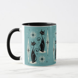 Mid Century Meow Retro Atomic Cats on Blue Mug