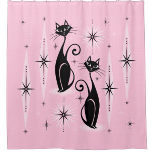 Mid Century Meow Retro Atomic Cats on Cool Pink