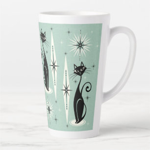Mid Century Meow Retro Atomic Cats on Mint Latte Mug