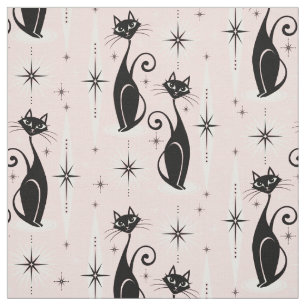 Mid Century Meow Retro Atomic Cats on Warm Pink Fabric