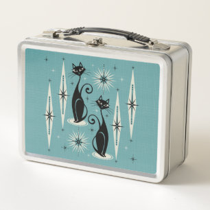Mid Century Meow Retro Atomic Cats ©studioxtine Metal Lunch Box