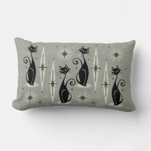 Mid Century Meow Retro Atomic Cats - Warm Grey Lumbar Pillow