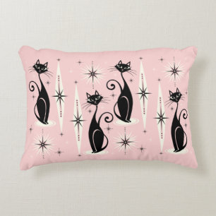 Mid Century Meow Retro Atomic Cats - Warm Pink Accent Pillow
