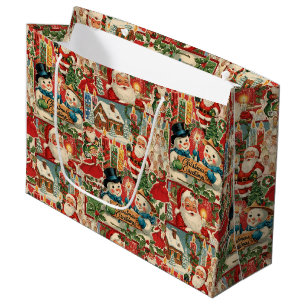 Mid-Century Merriment: A Vintage Christmas Collage Large Gift Bag