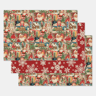 Mid-Century Merriment: A Vintage Christmas Collage Wrapping Paper Sheet