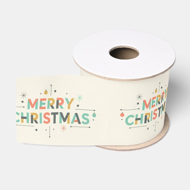 Mid-Century Merry Christmas – Retro Style Grosgrain Ribbon (Spool)