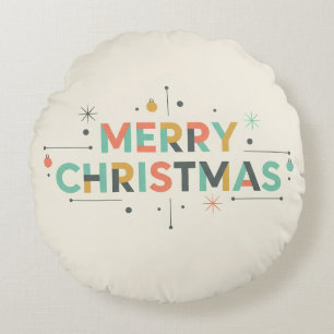 Mid-Century Merry Christmas – Retro Style Round Pillow