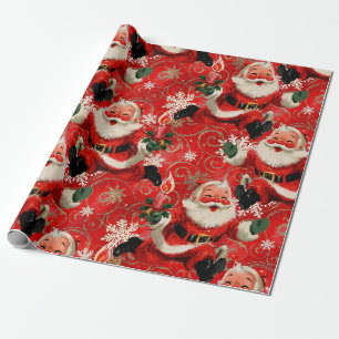 Mid-Century Merry: Vintage Running Santa in Red Wrapping Paper