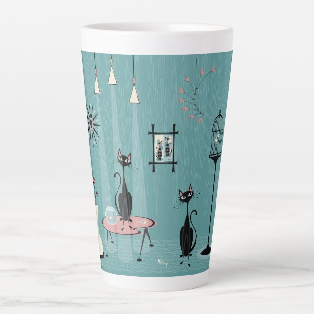 Mid Century Mischief / Cat Red-Handed II B Latte Mug (Front)