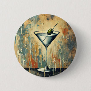 Mid Century Mixed Media Martini Art 2 Inch Round Button