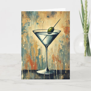 Mid Century Mixed Media Martini Art Card