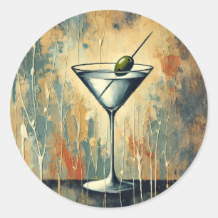 Mid Century Mixed Media Martini Art Classic Round Sticker