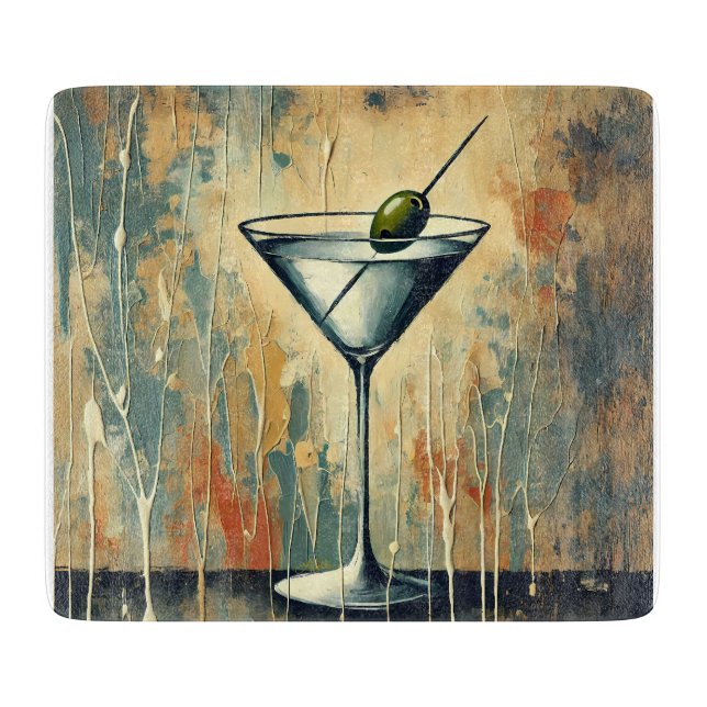 Mid Century Mixed Media Martini Art Cutting Board (Front)