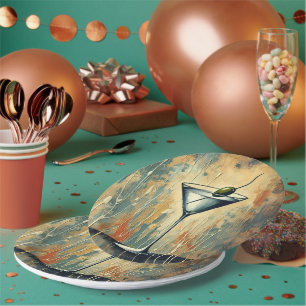 Mid Century Mixed Media Martini Art Paper Plate