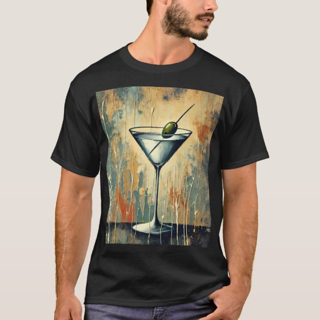 Mid Century Mixed Media Martini Art T-Shirt (Front)