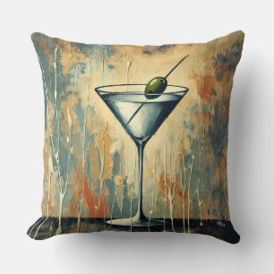 Mid Century Mixed Media Martini Art Throw Pillow