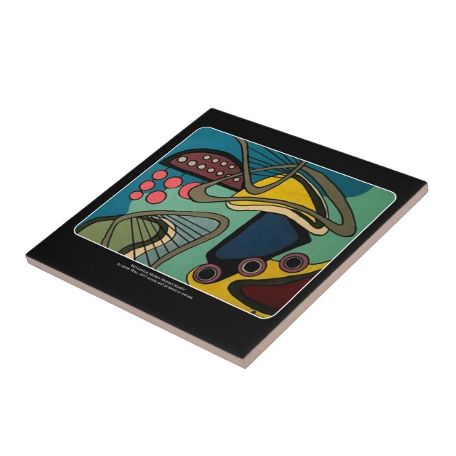 Mid Century Mod Abstract Aquatic painting on a Tile (Side)