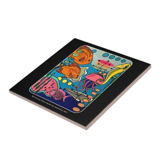 Mid Century Mod Abstract Ocean Aquatic painting on Tile (Side)