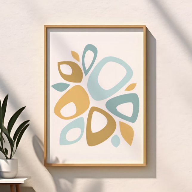 Mid Century Mod Aqua, Yellow Abstract Throw Pillow Poster (Creator Uploaded)