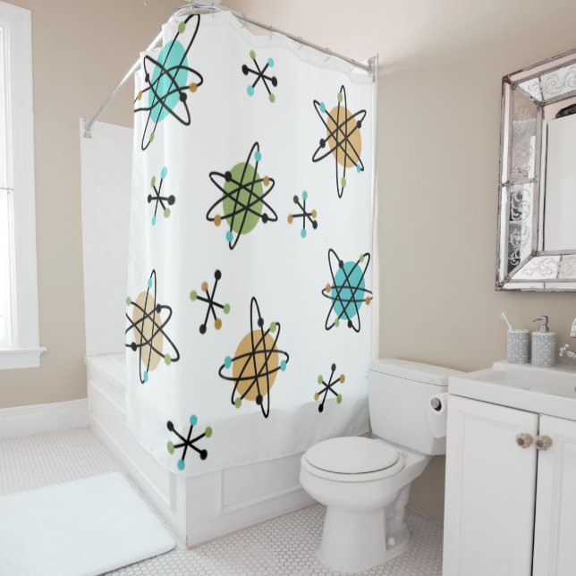 Mid-Century Mod Atomic Shower Curtain (In Situ)