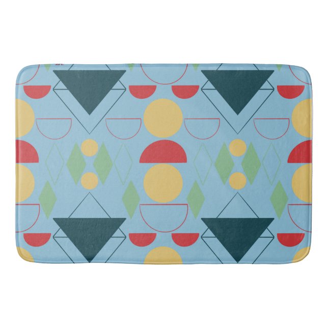 Mid Century Mod Blue Geometric  Bath Mat (Front)