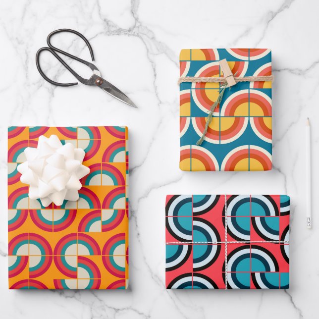 Mid-Century Mod Circles Wrapping Paper Sheet (Front)