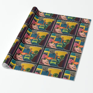 'Mid Century Mod Cocktails' painting on a Wrapping Paper